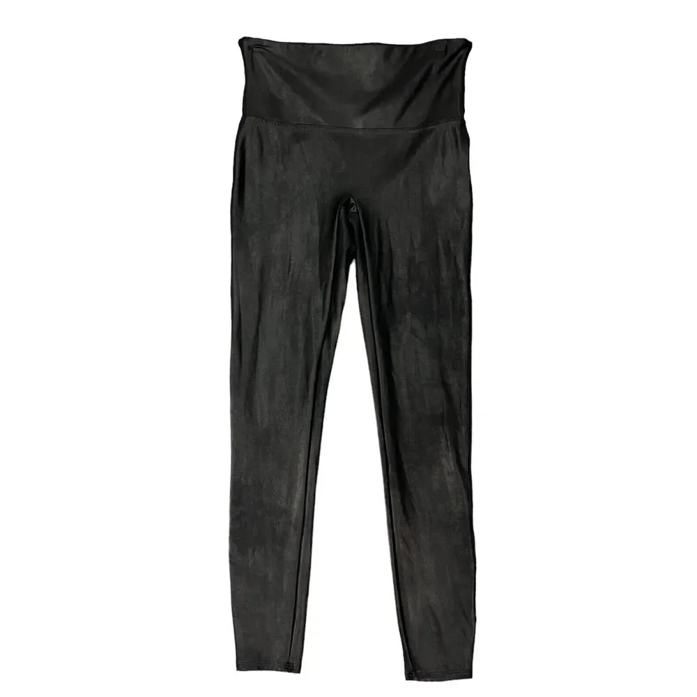 Spanx Leggings Womens L Large Black Faux Leather High Rise Stretch Pull On Yoga